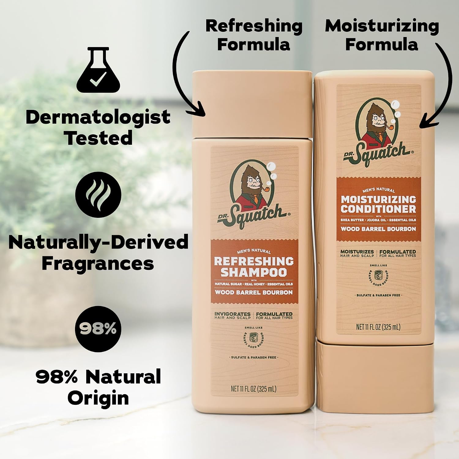 Detalle 2 de Dr. Squatch Men's Natural Shampoo and Conditioner Set, Wood Barrel Bourbon, 2-Pack