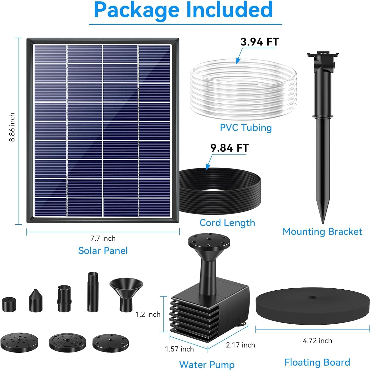 Thumbnail 6 de POPOSOAP Solar Bird Bath Fountain Pump (6W) with 4ft Tubing & 5 Nozzles for Garden Ponds and Fish Tanks