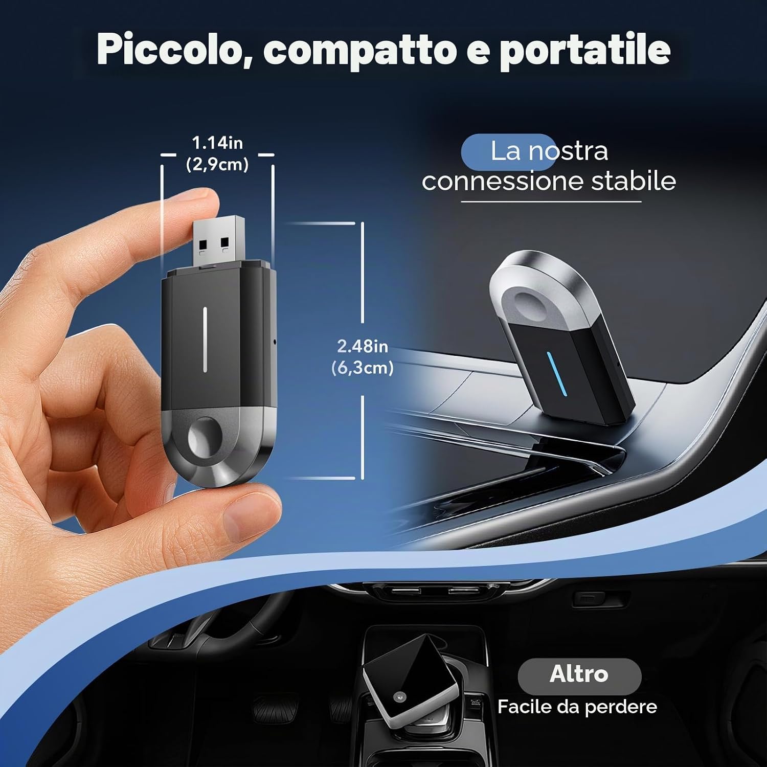 Thumbnail 3 de LAMTTO 2 in 1 Adattatore CarPlay/Android Auto Wireless: Plug & Play, 5.3 Bluetooth e Wi‑Fi 5.8 GHz