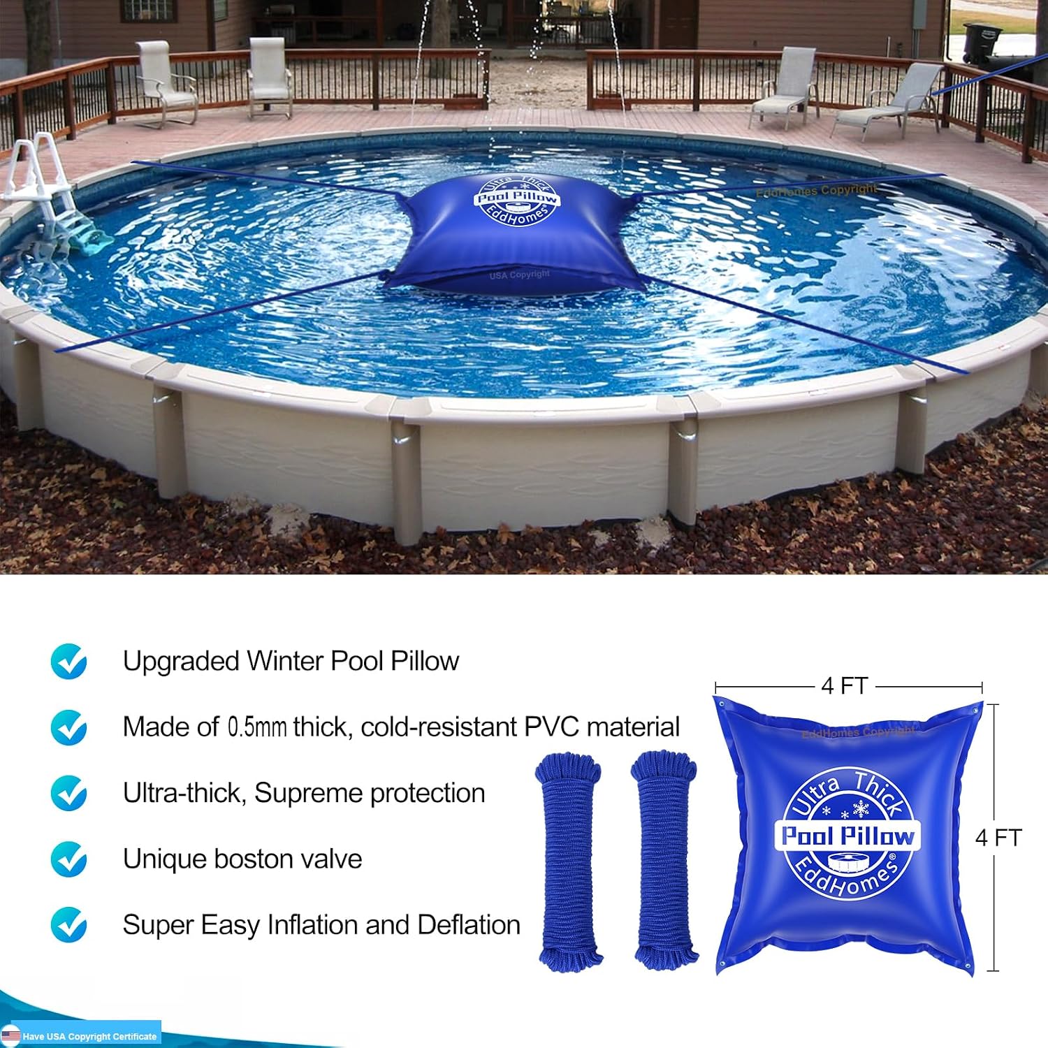Detalle de EddHomes Swim Air Pillows 4x4ft Pool Pillow, 0.5mm PVC