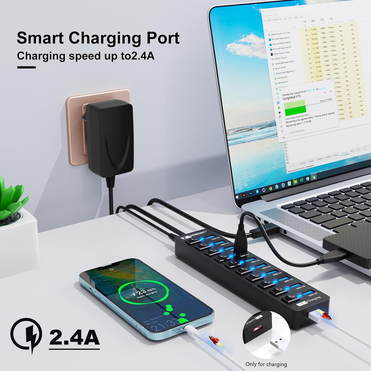 Thumbnail 3 de VEMONT USB Hub Aktiv 3.0 11 Ports