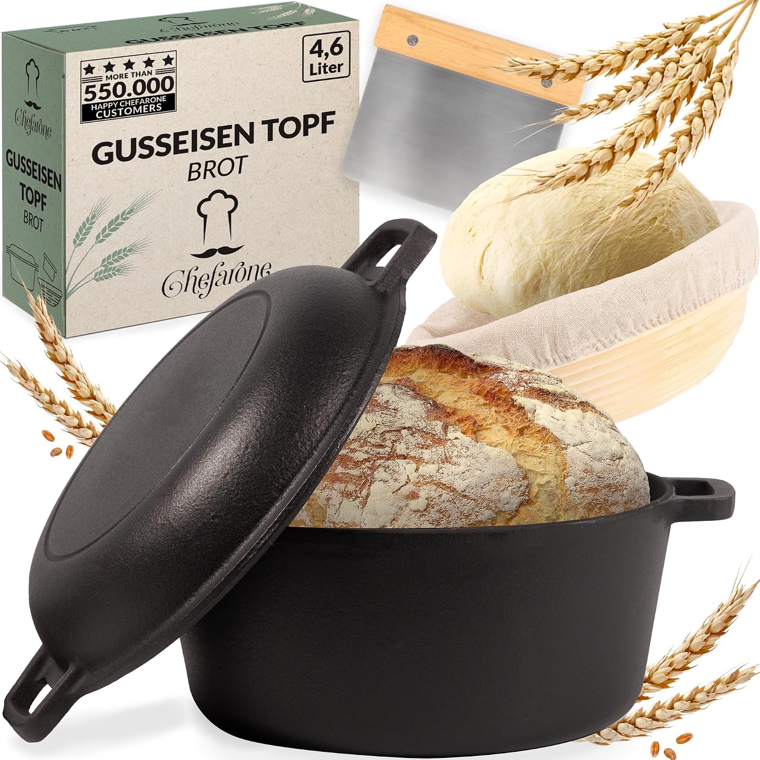 Detalle de Chefarone CHEF000054 gietijzeren braadpan 26 cm, 4,6 liter, voor brood en inductie