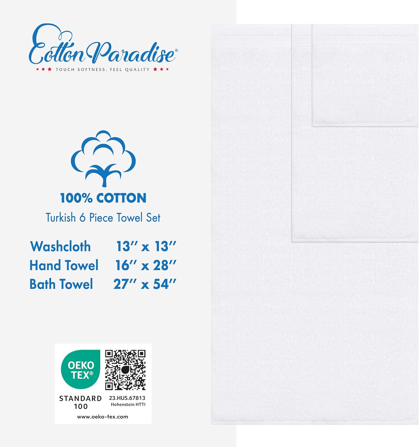 Thumbnail 3 de Cotton Paradise 6-Piece Towel Set 100% Cotton