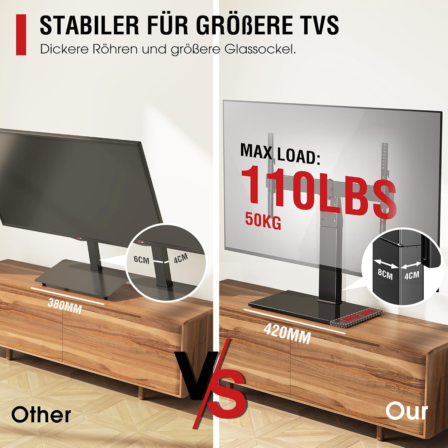 Thumbnail 4 de AOKCOS TV Standfuß: Schwenkbar und höhenverstellbar für 32–75 Zoll Fernseher bis 50 kg