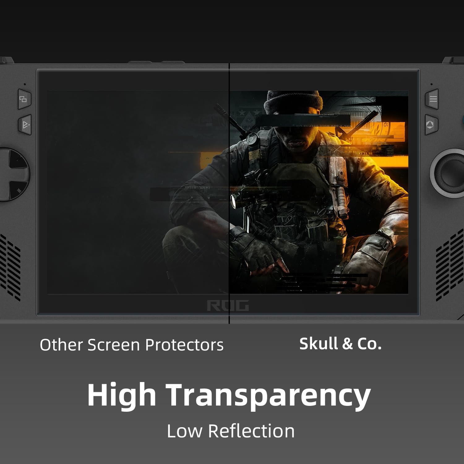 Detalle de Skull & Co. High Transparency Hochsensitives Tempered Glass Displayschutz für ROG Ally X (2-Stück) mit Positioner-Installationskit – HD Klarheit