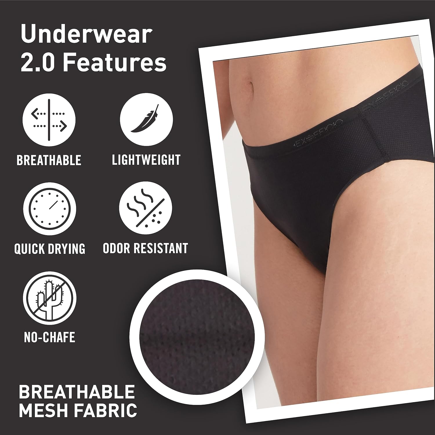 Detalle de ExOfficio Women's Give-N-Go 2.0 Bikini Brief — Breathable, Durable Travel Underwear