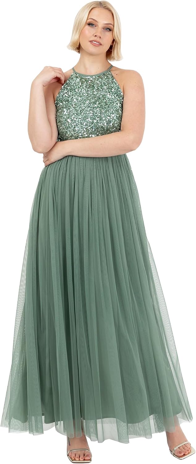 Detalle de Abendkleid mit Pailletten und Tüll – elegantes Maxi-Kleid für Hochzeiten und Festlichkeiten
