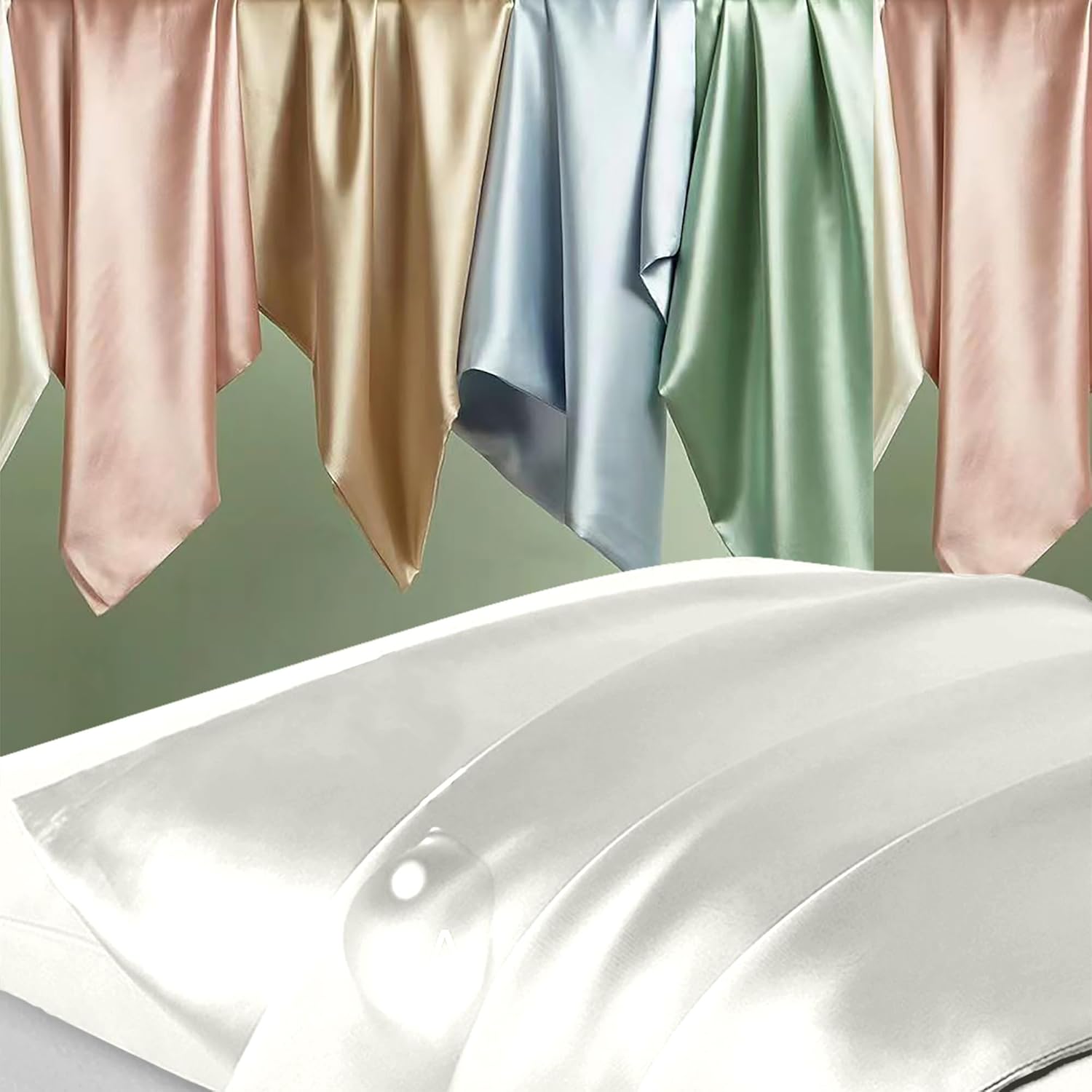 Detalle de DKBslik Mulberry Silk Pillowcases (Set of 2) — Standard Size, Natural Silk Satin