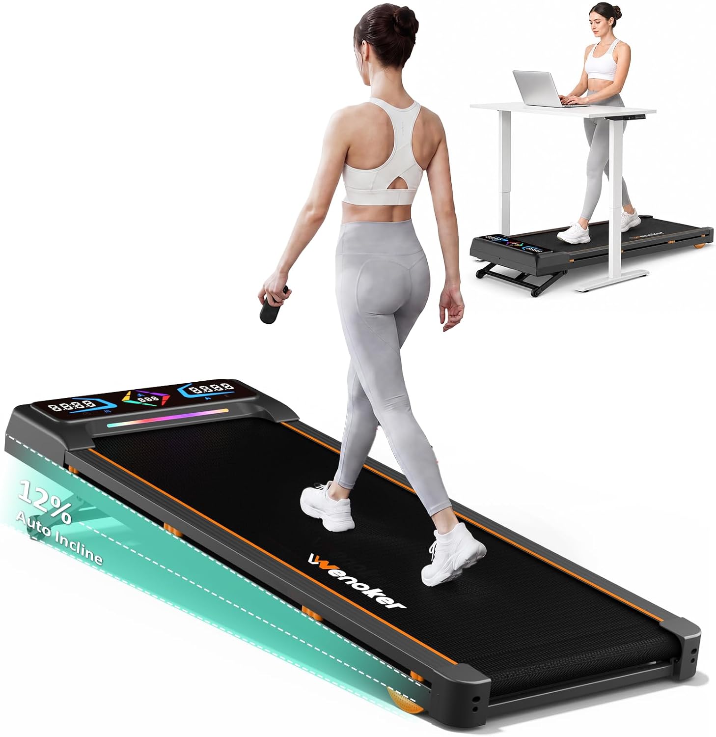 Detalle de Wenoker Walking Pad Treadmill with 12% Auto Incline and 2.5 HP Motor