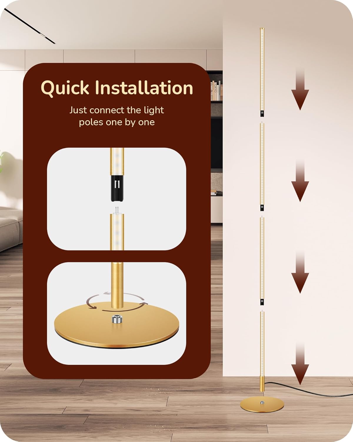 Thumbnail 5 de EDISHINE LED Floor Lamp (146cm) with Stepless Dimming and Foot Switch in Gold
