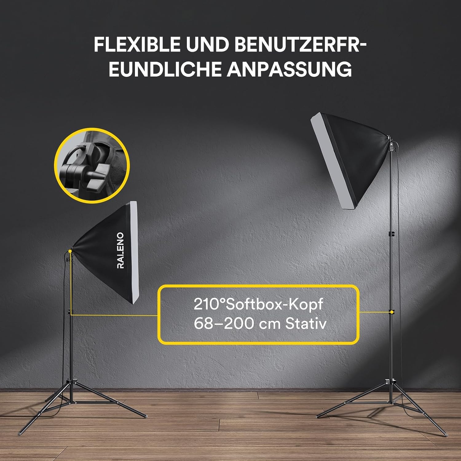 Detalle de RALENO Softboxen 2×50 W LED Fotostudio-Set mit 50×50 cm Beleuchtung