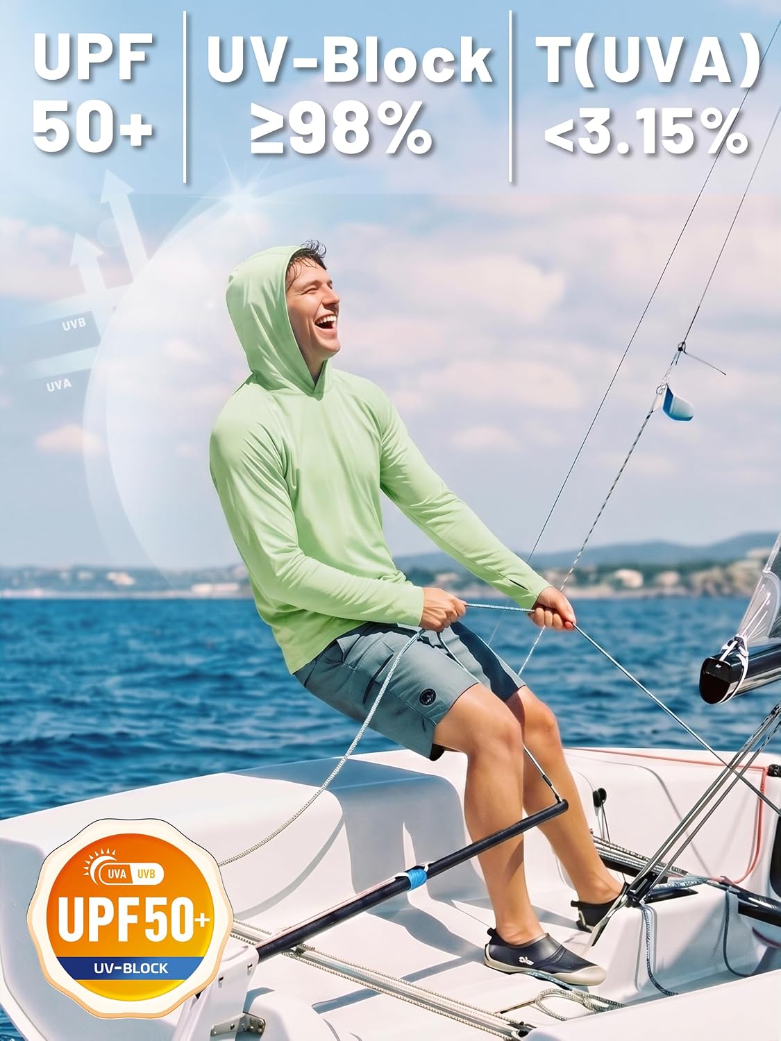 Detalle de TACVASEN Herren UV-Schutz Hoodie mit Kapuze und Daumenlöchern (UPF 50+)