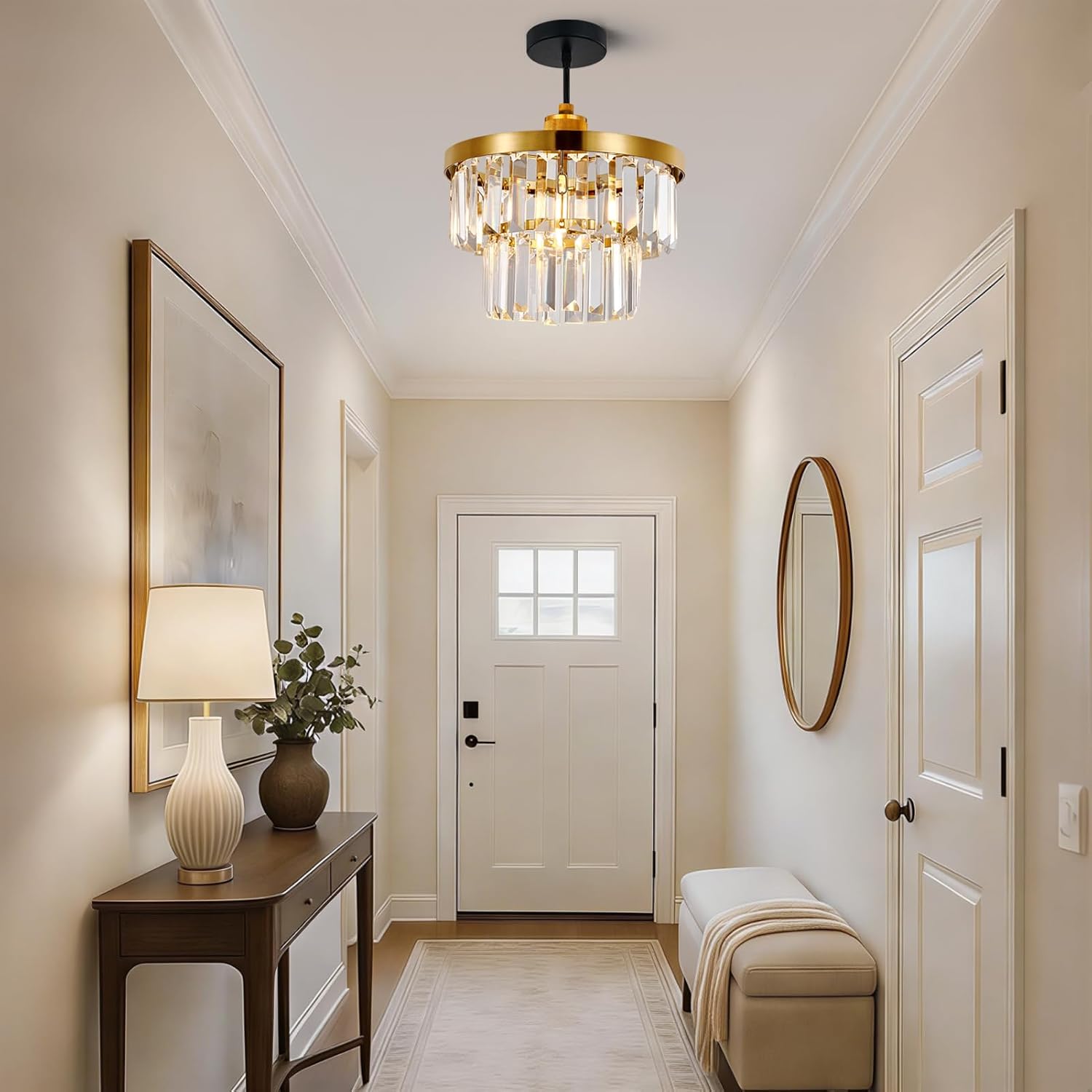 Detalle de HARPER LIVING Easy Fit Pendant Shade, Brass Finish — 25cm Glass Ceiling Light Shade