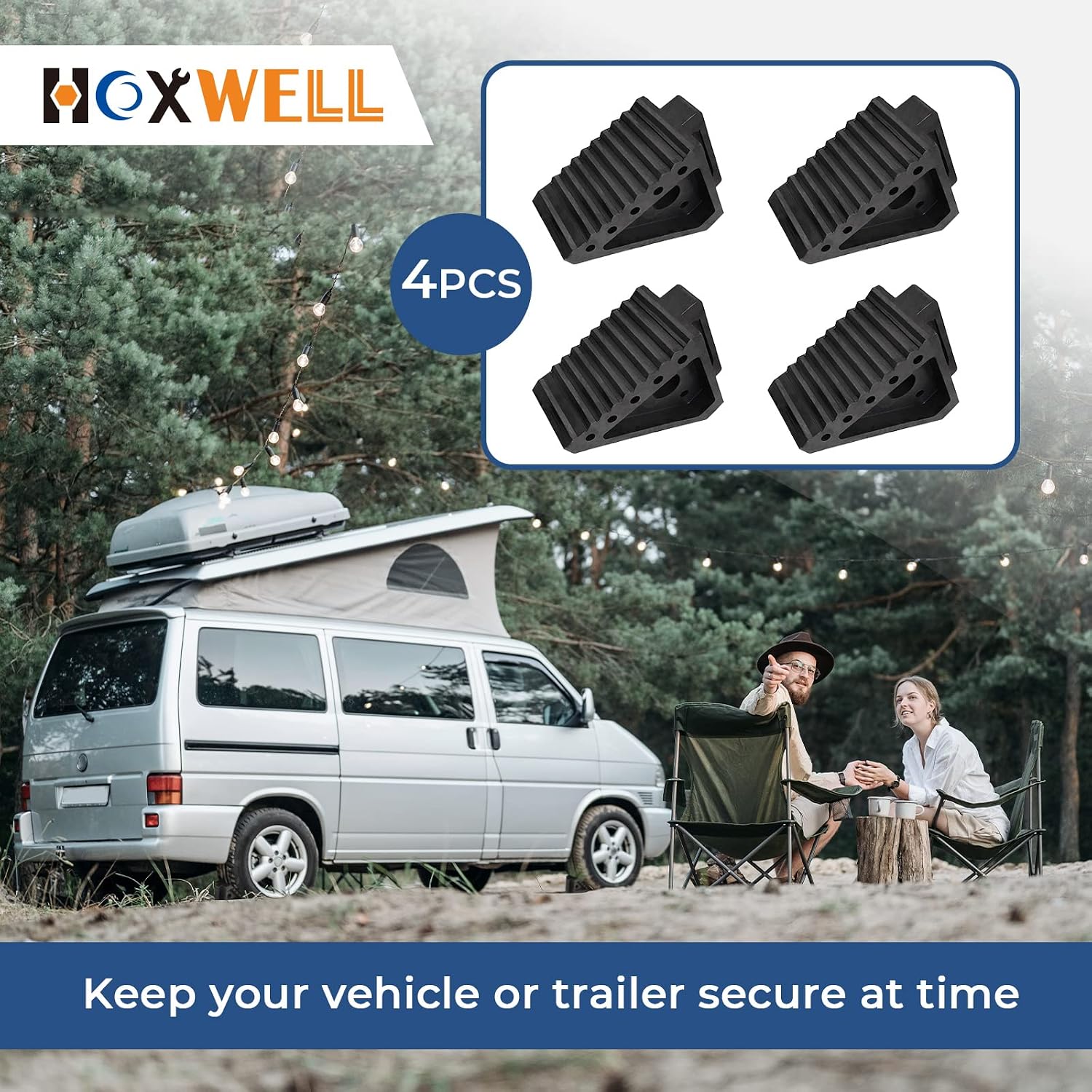 Thumbnail 6 de HOXWELL Solid Heavy Duty Rubber Wheel Chocks (4 Pack) — 8" x 4" x 6" Premium Stopper for RVs, Trailers, Trucks, and ATVs