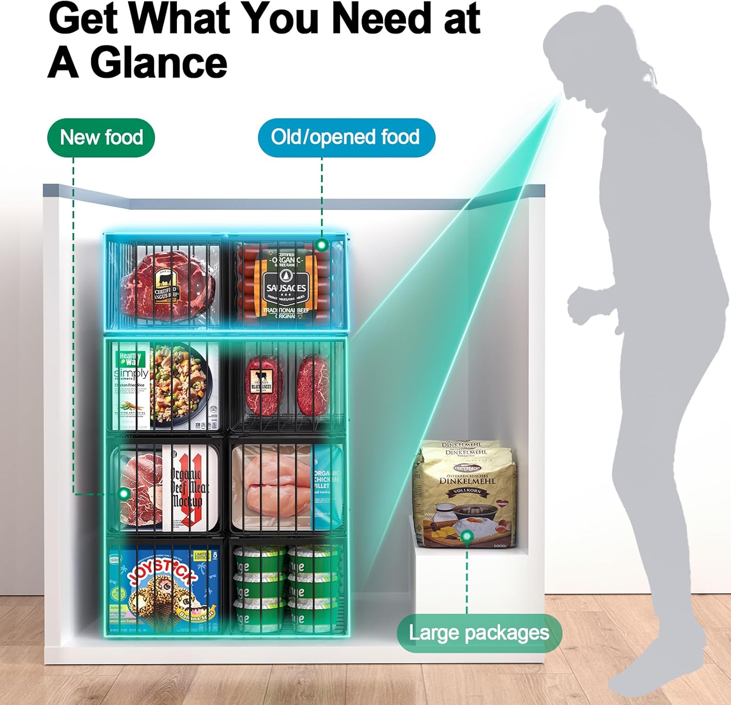 Thumbnail 4 de MSERCUOR Freezer Organizer Bins 15.1 x 8 x 7 in