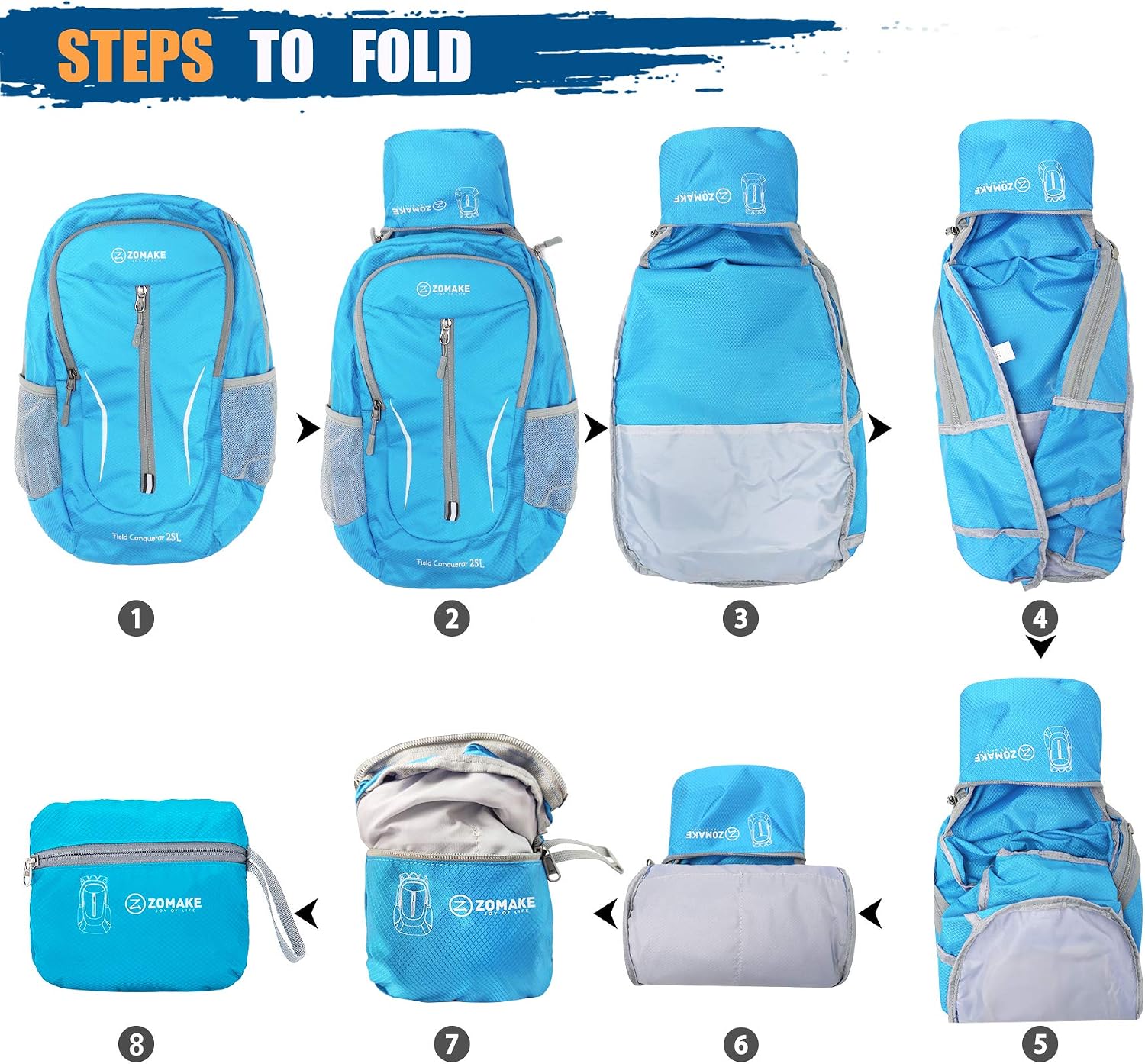 Detalle 2 de ZOMAKE Sac à dos pliable ultra léger 25L (packable) pour randonnée, sport et voyages
