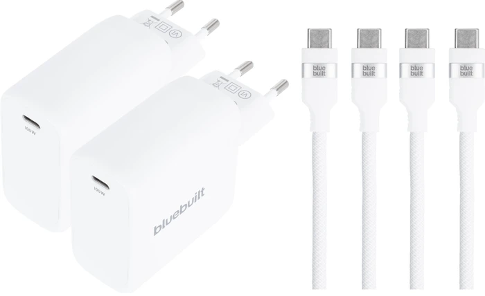 Thumbnail 16 de BlueBuilt 100 W GaN USB‑C-Ladegerät Weiß + 2 m USB‑C Kabel (240 W) Doppelpack