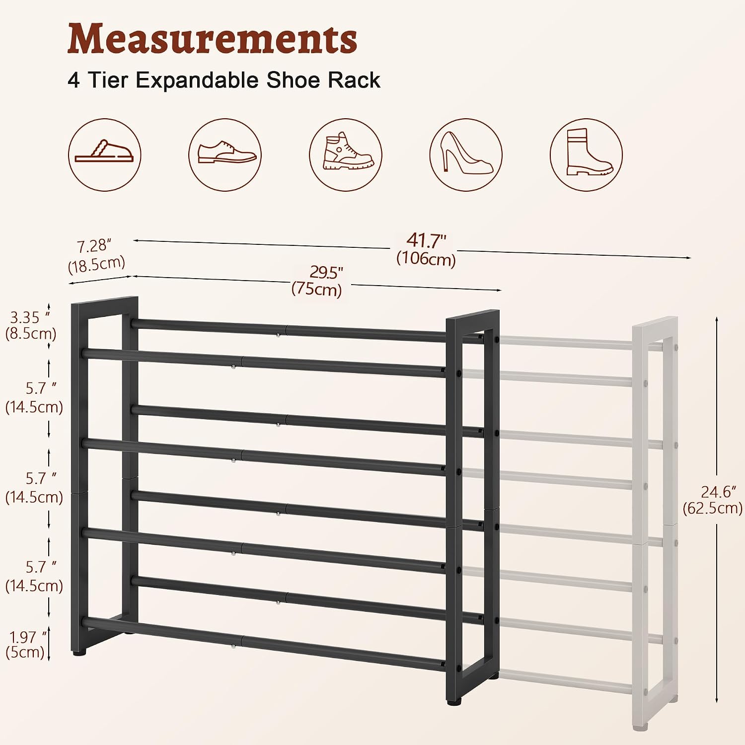 Detalle de FAVOOSTY Expandable Shoe Rack, 4-Tier