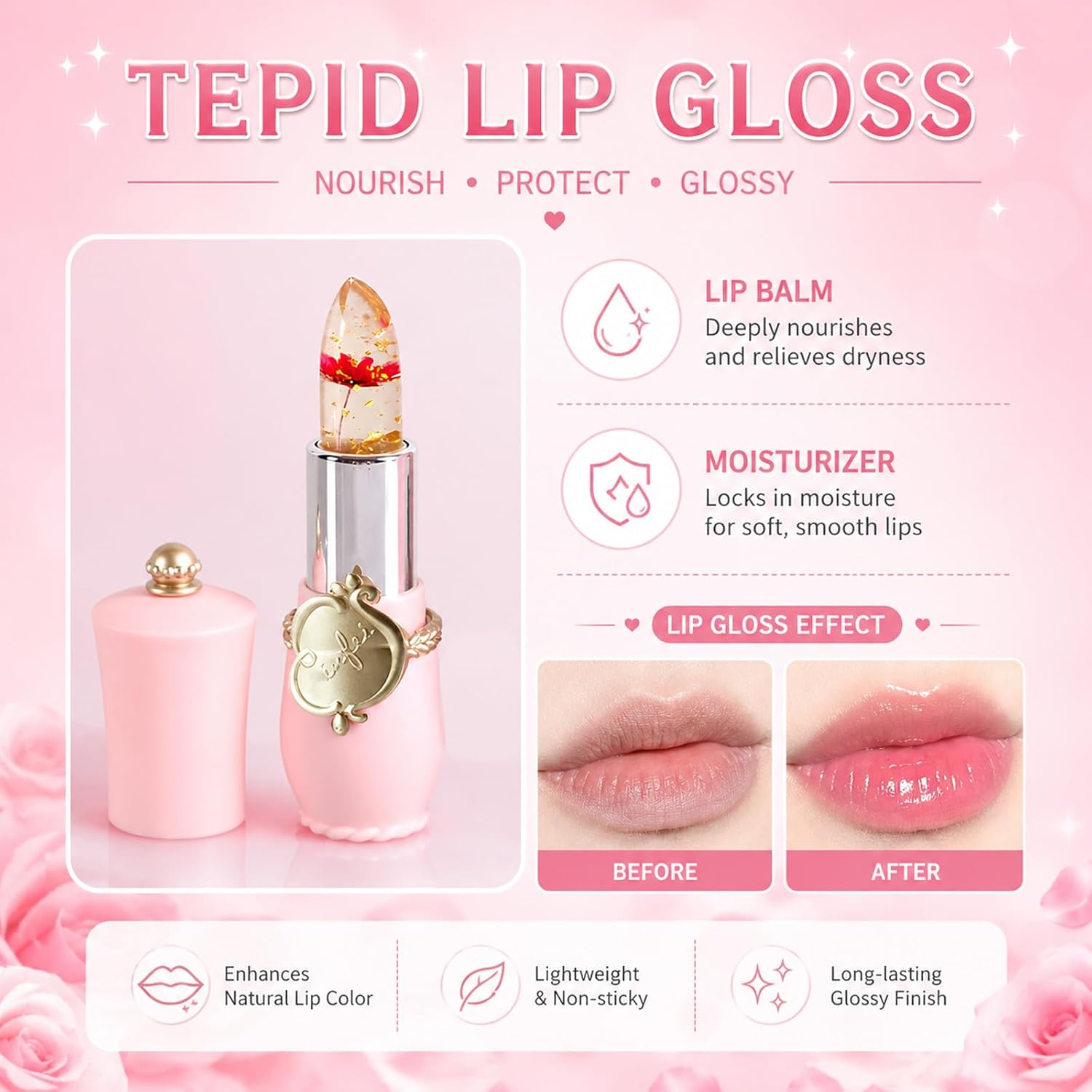 Thumbnail 6 de firstfly Pack of 6 Crystal Flower Jelly Lipstick (Pink) — pH-Adjustive Temperature Color-Change Balm & Gloss