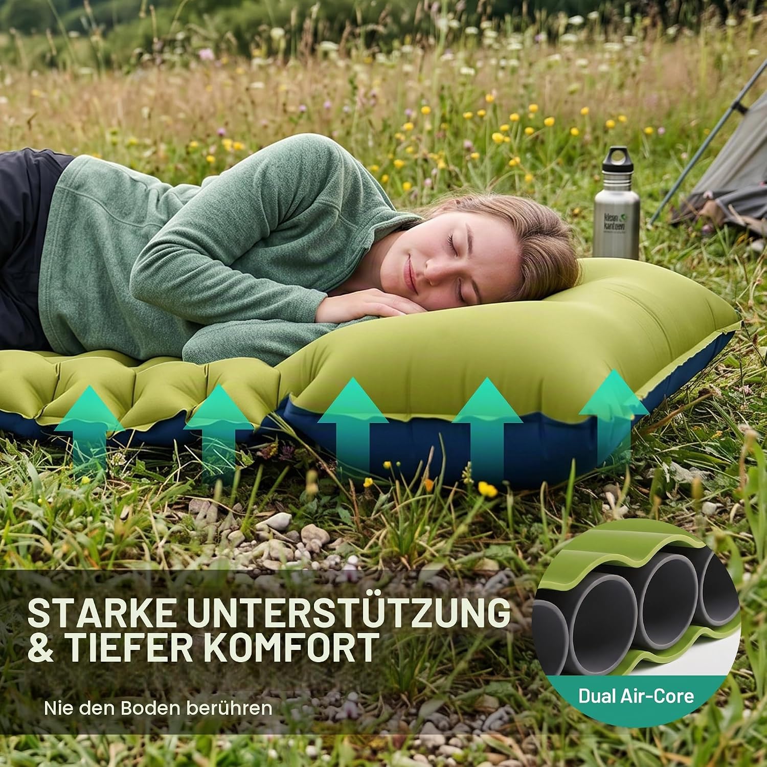 Detalle de OVERMONT Ultraleichte Isomatte – 12 cm Dicke, aufblasbare Campingmatte, 190×70 cm
