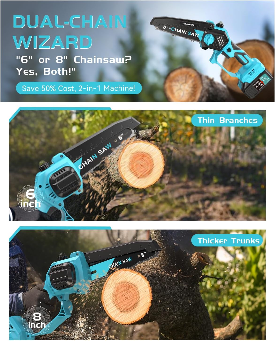 Thumbnail 4 de Mini Chainsaw Cordless 6&8-Inch 1100W