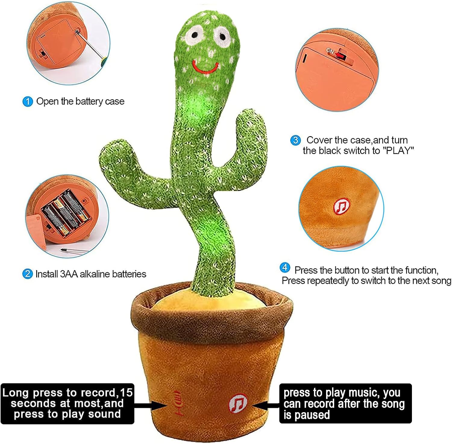 Detalle 2 de seOSTO singing dancing cactus toy 12.6 inch