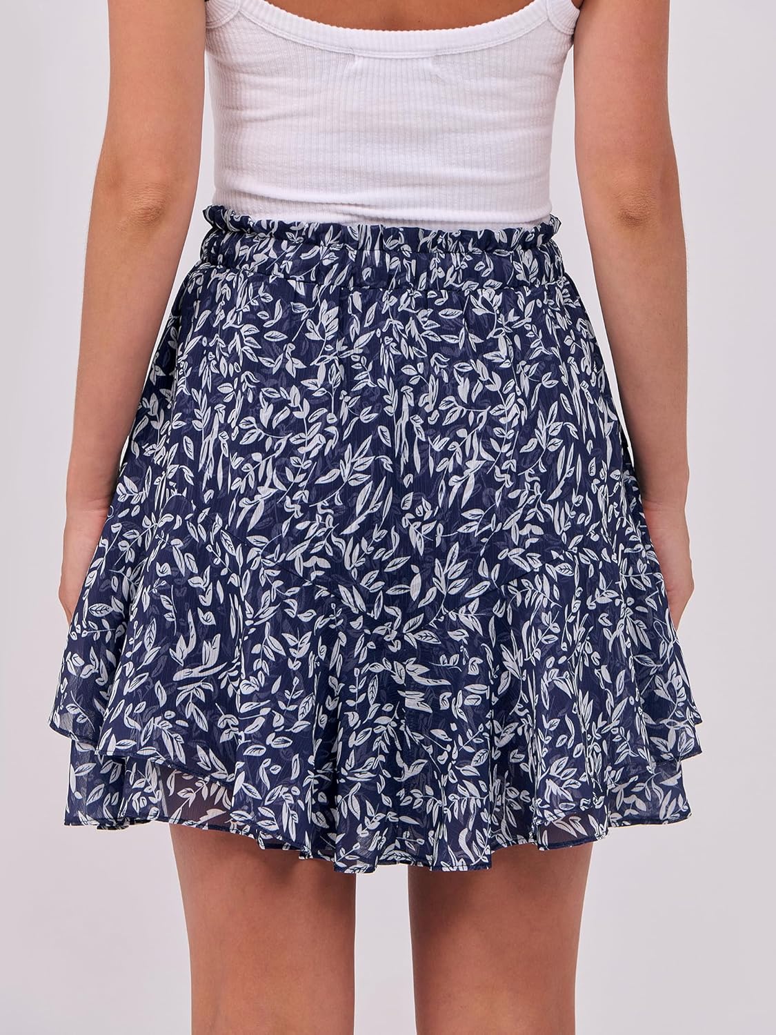 Thumbnail 3 de Caracilia Women’s Boho Skorts (Floral Ruffle Chiffon) — Elastic Waist, Double-Layer Mini Skirt Shorts