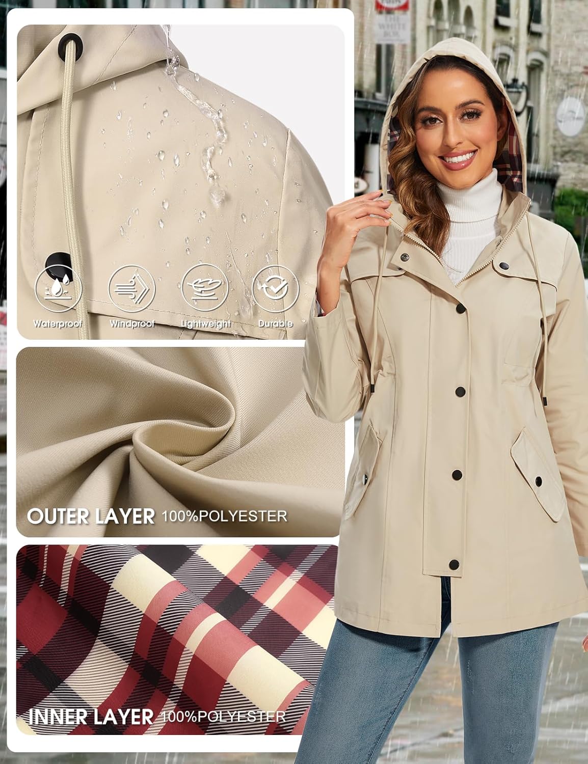 Thumbnail 2 de UMIPUBO women’s waterproof long raincoat jacket with hood and pockets