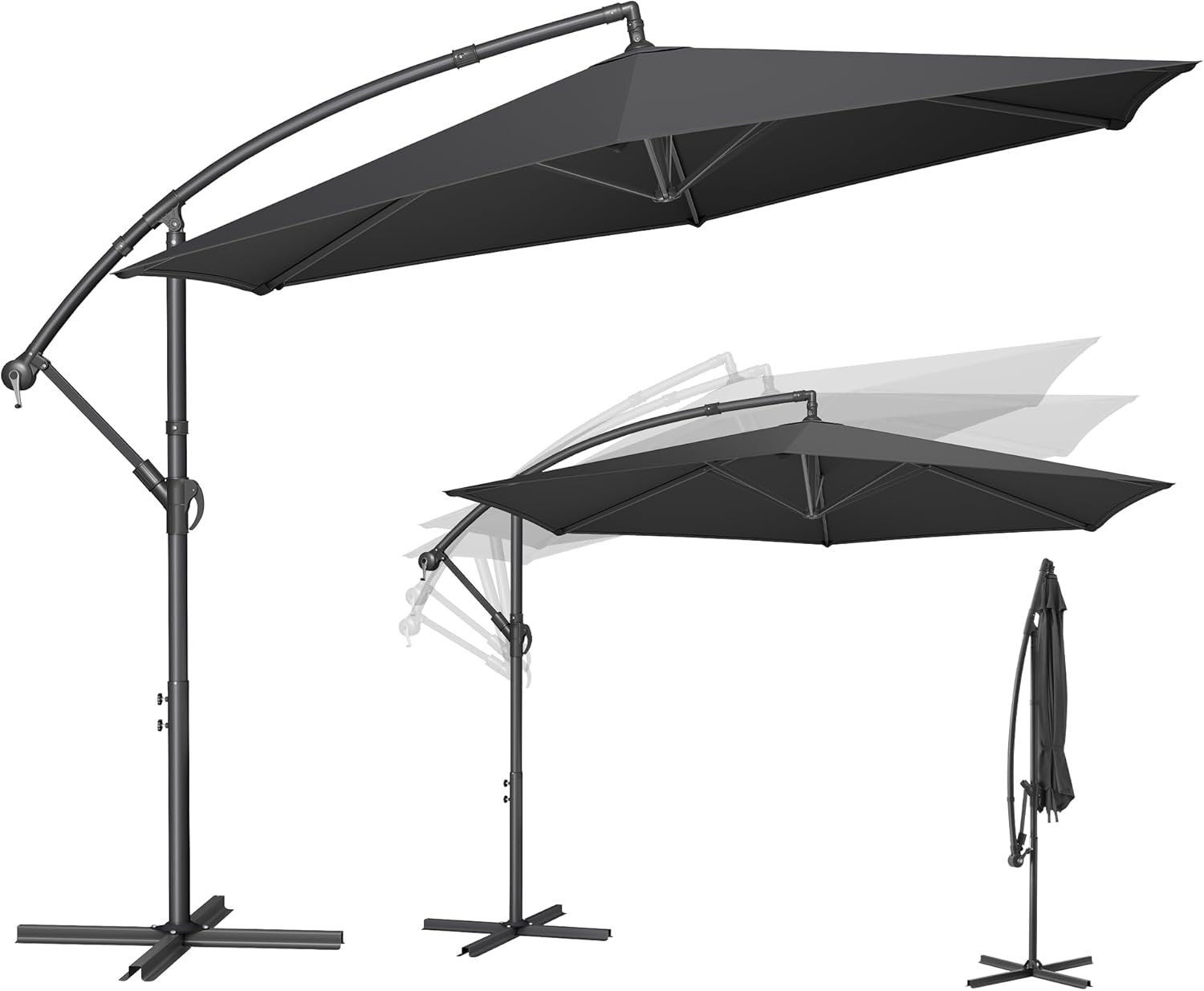 Thumbnail 6 de SONGMICS Ampelschirm 300 cm mit Ständer, UV-Schutz UPF 50+ und Kurbel (GPU116G01) – grau