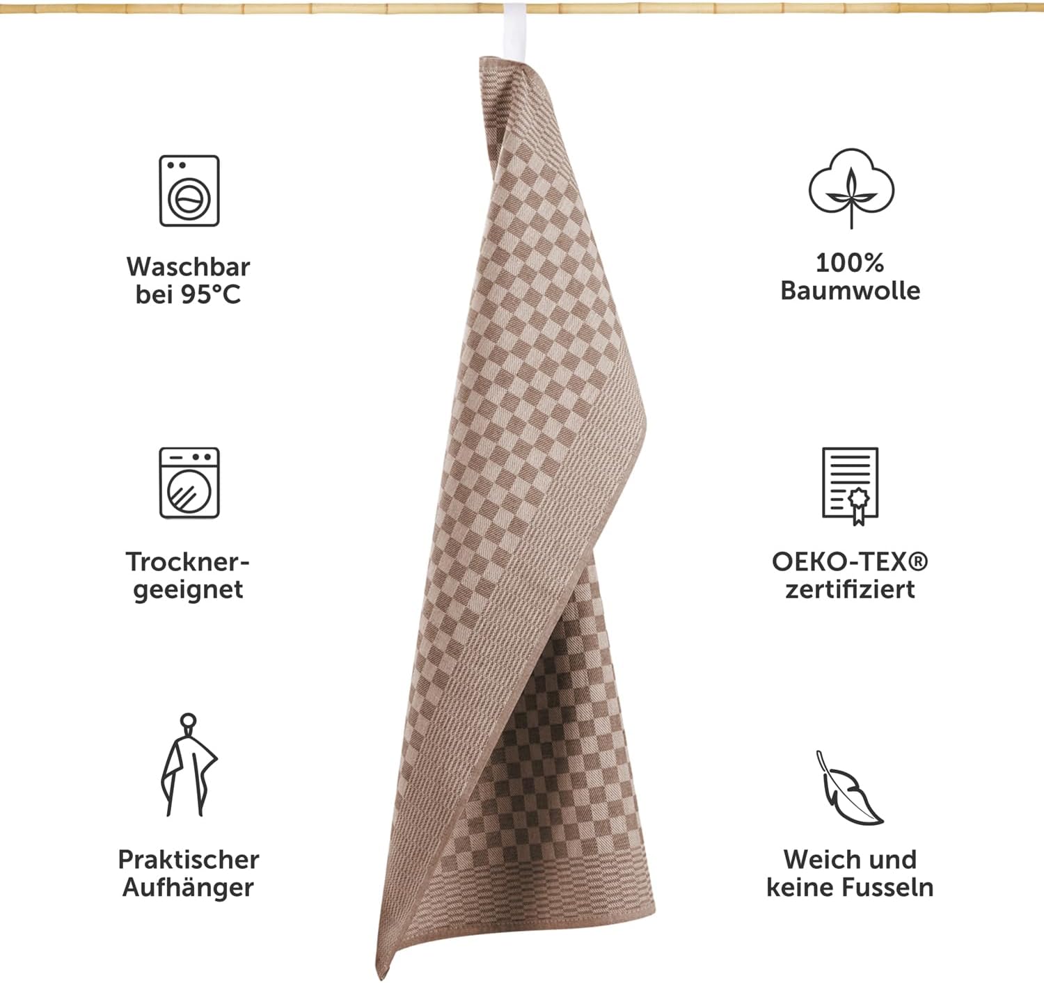 Detalle de Blumtal Geschirrtücher Baumwolle 50x70 cm im 5er Set – Oeko-TEX, waschbar 95 °C, braun