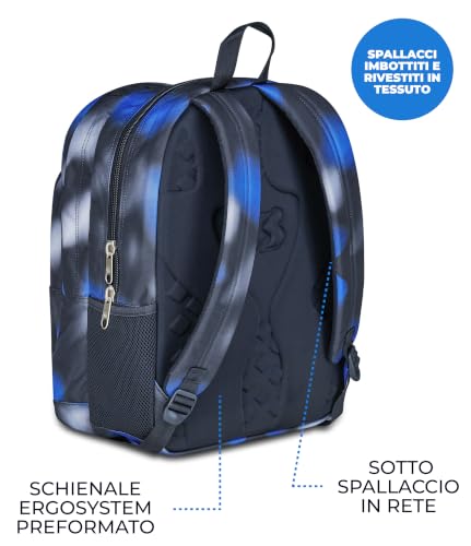 Detalle de Seven Freethink Zaino Scuola Media Ragazzo, Blu/Nero 34L – Doppio Scomparto con Porta PC e Borraccia