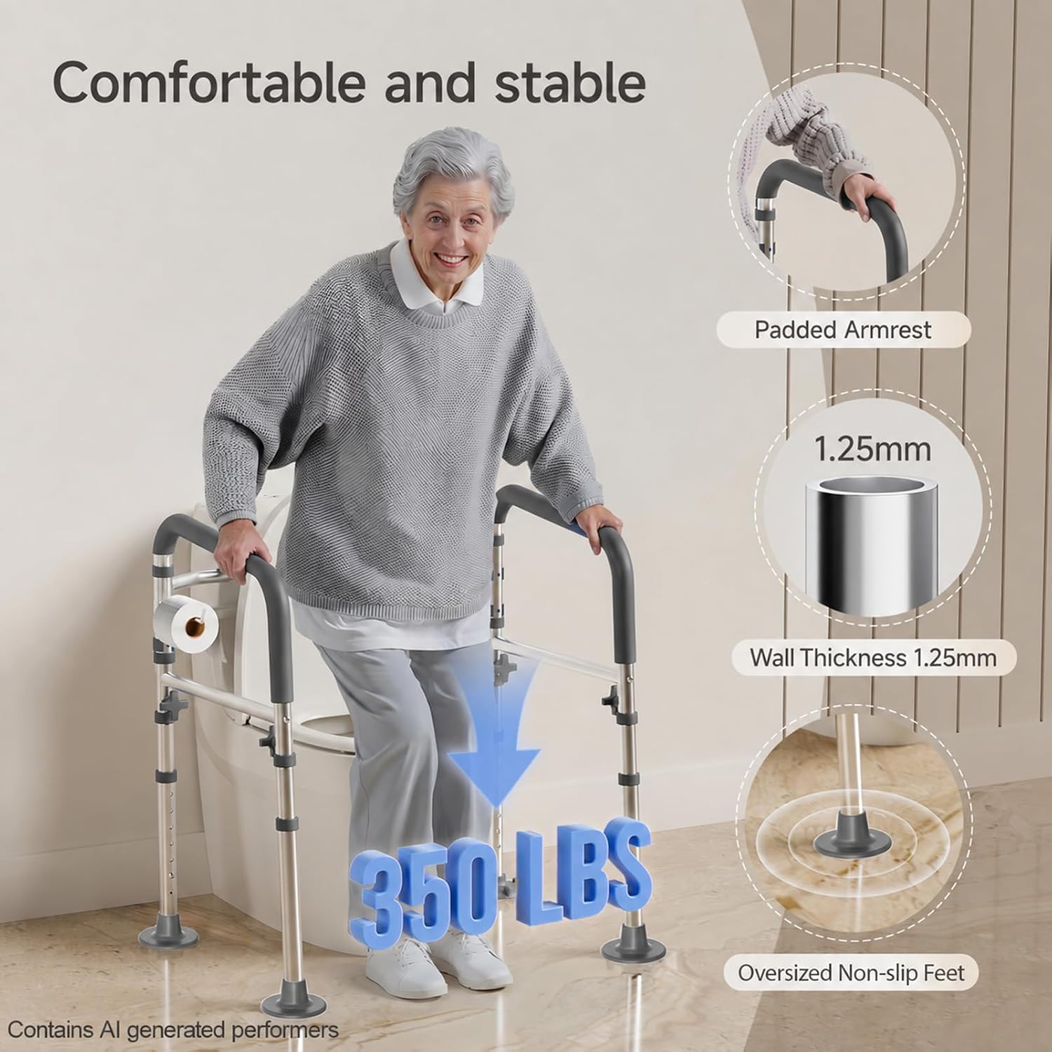 Detalle 2 de Loyoda LTR006 Toilet Safety Frame with Adjustable Width and Height