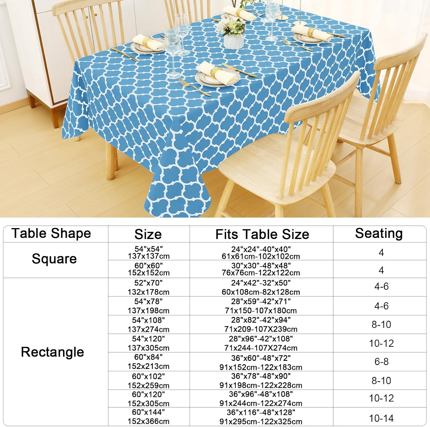 Thumbnail 6 de Smiry Rectangle Table Cloth: Waterproof Vinyl with Flannel Backing (60"×84", Light Blue)