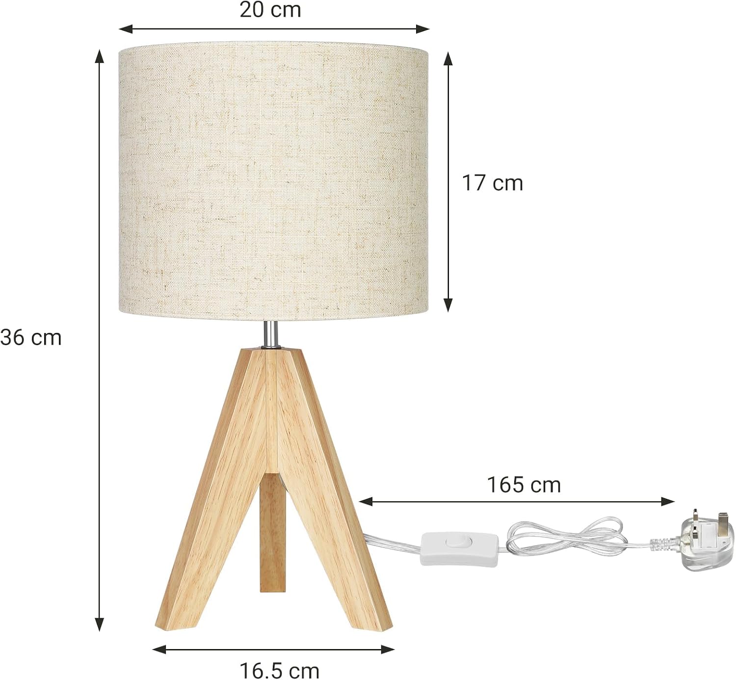 Detalle 1 de EDISHINE 36cm wood bedside table lamp with linen shade 🛋