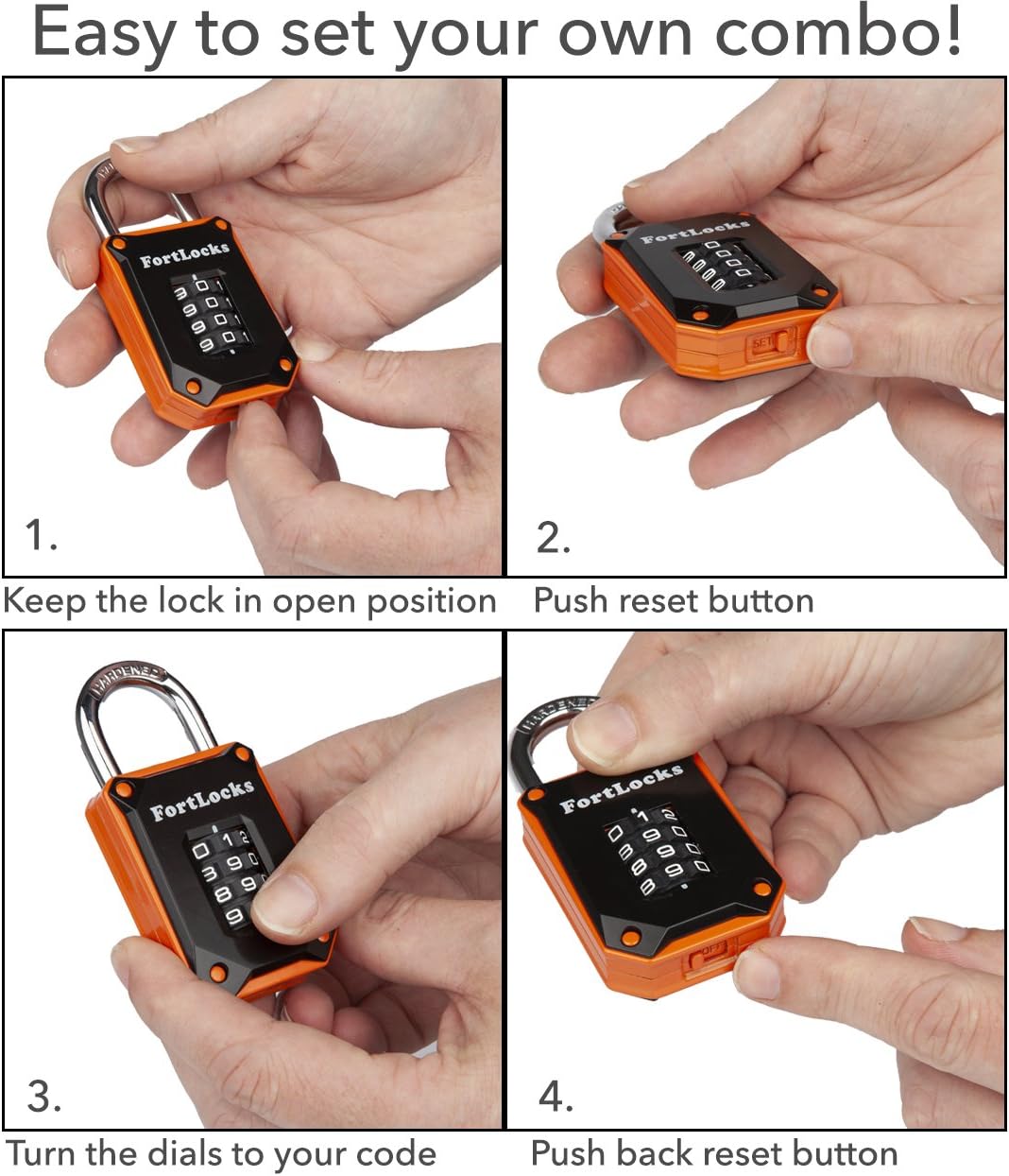 Thumbnail 4 de Fortlocks 4 Digit Combination Padlock – Weatherproof, Resettable Lock for Gates, Sheds, and more