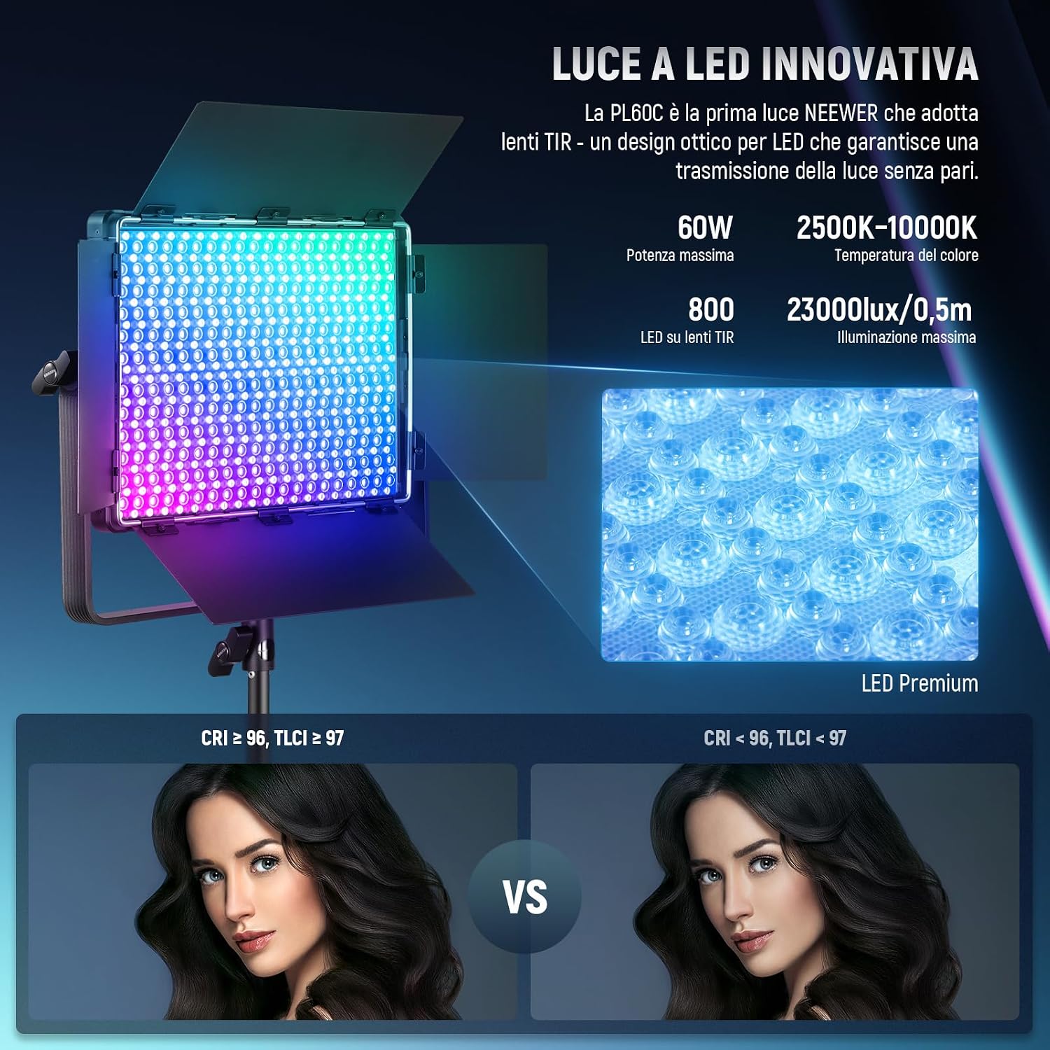 Detalle 2 de NEEWER PL60C Pannello Luce Video LED RGB: 60W di illuminazione creativa per studio e outdoor