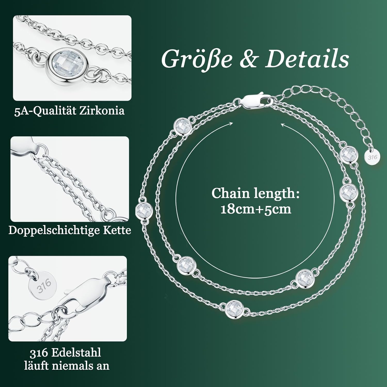 Detalle de LOUISA SECRET Damen-Armband „Pferdeaugen“ aus 925 Sterling Silber mit Zirkonia, goldfarben, verstellbar – Geschenkidee