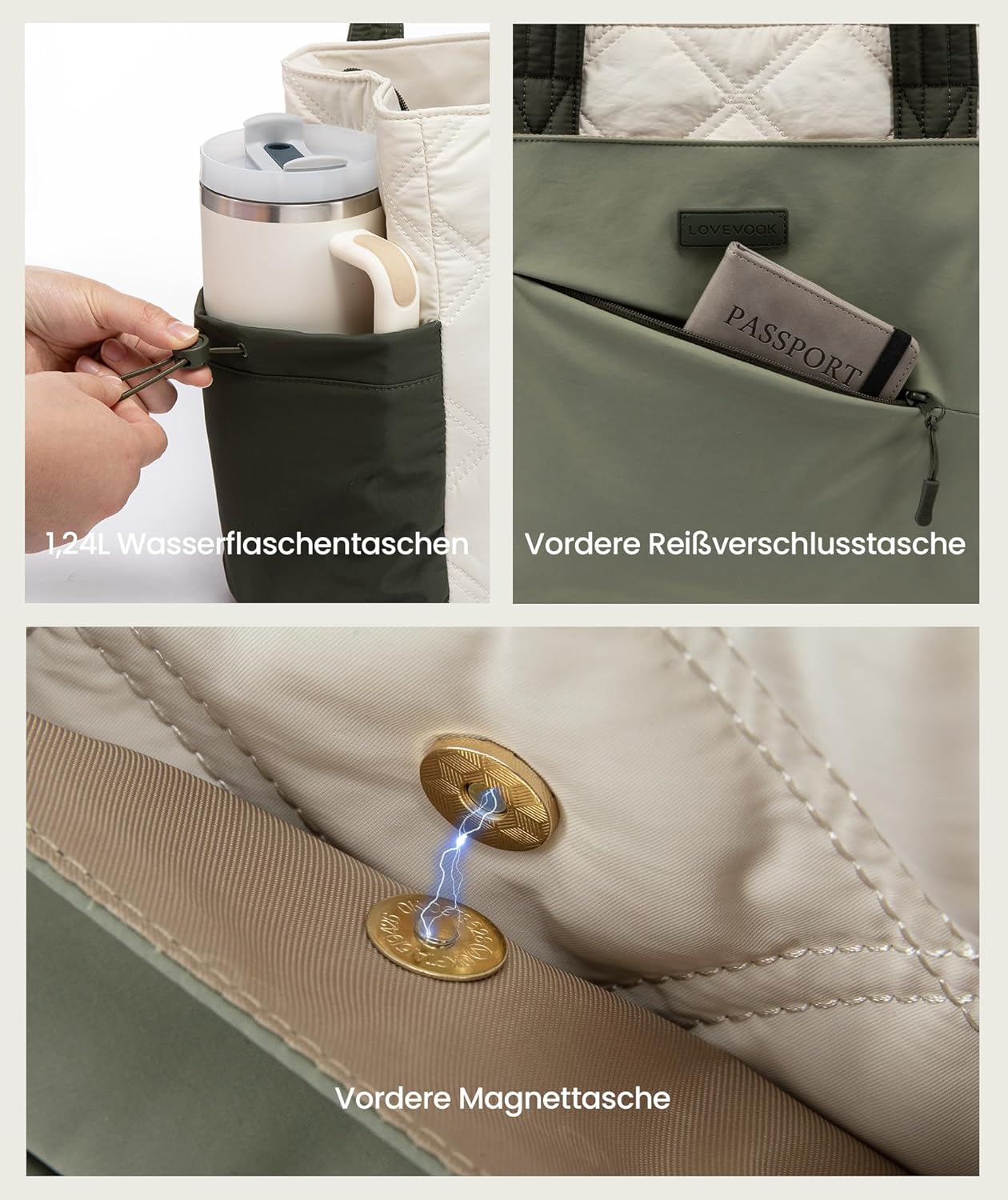 Detalle de LOVEVOOK Shopper Tasche Damen Groß – Leichte Arbeitstasche, ideal für Uni, Büro und Reisen