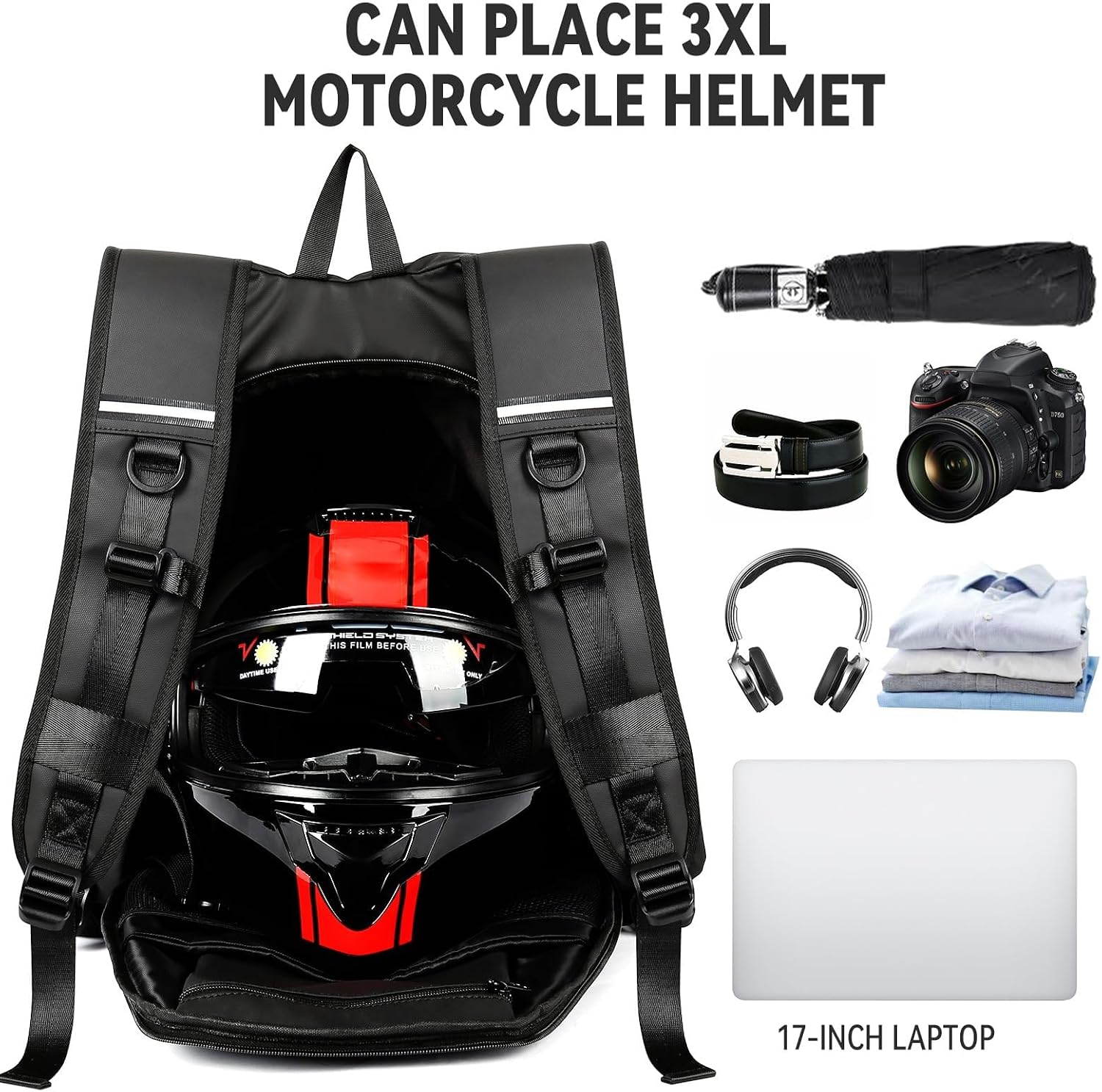 Thumbnail 3 de HYC00 Motorradrucksack für Herren (wasserdicht) mit Helmfach und reflektierenden Elementen – HYC00 HYC00