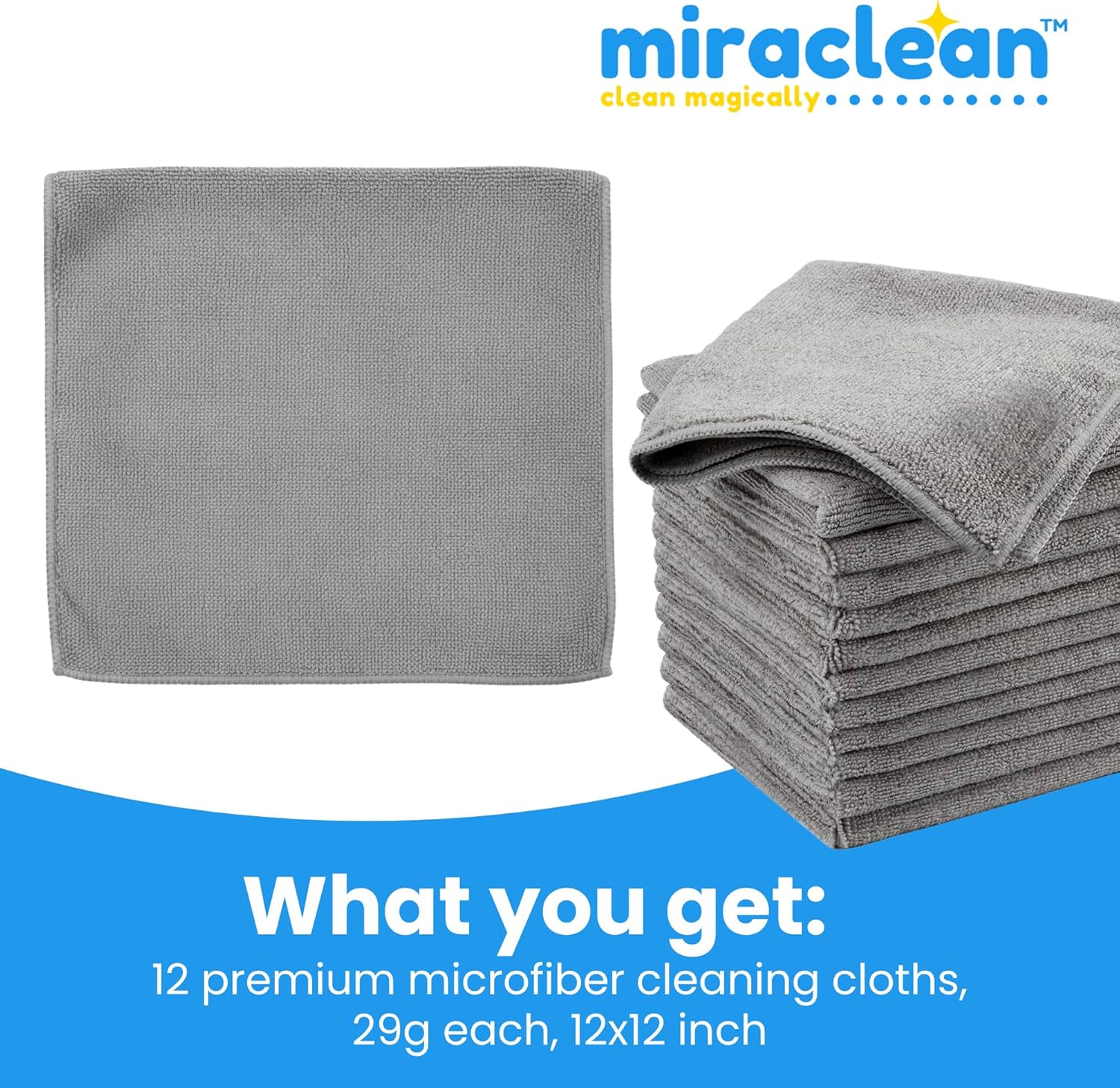 Detalle de Microfiber Cleaning Cloth Grey 12 Pack — 12 x 12 inch, 320 GSM, Lint-Free, Scratch-Free