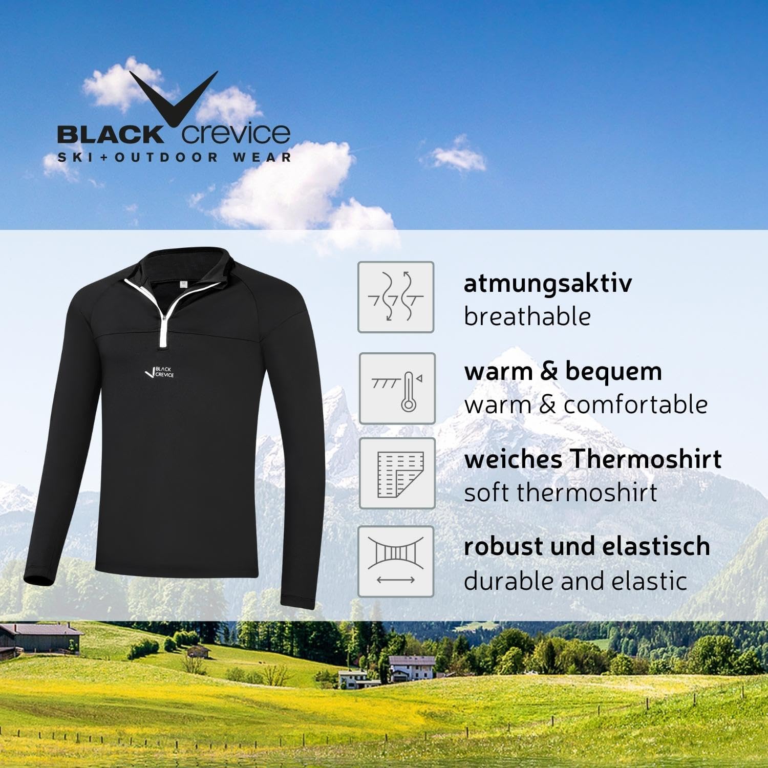 Thumbnail 1 de Black Crevice - Maglia Termica da Uomo con Cerniera