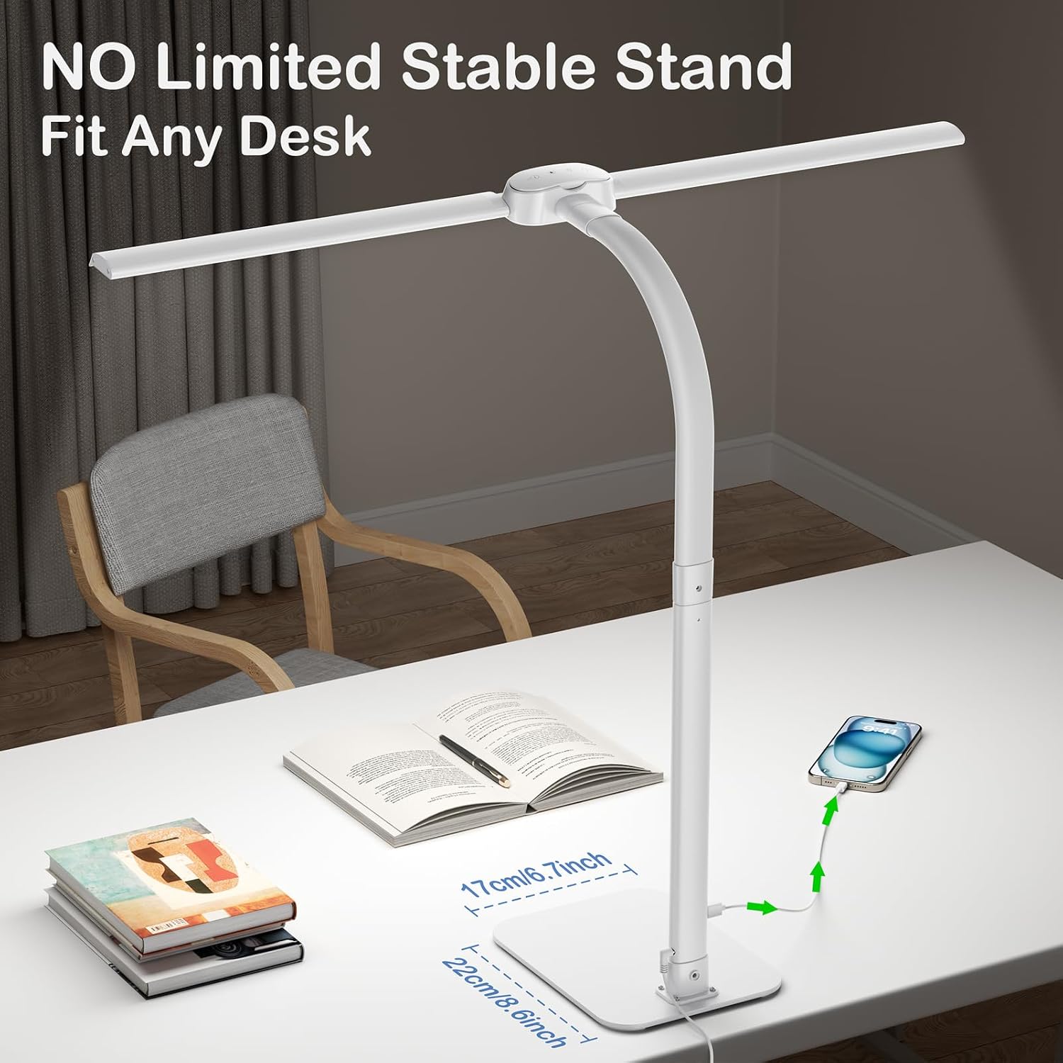 Detalle de Kary 24W LED Desk Lamp with USB charging, dimming & remote control (white)