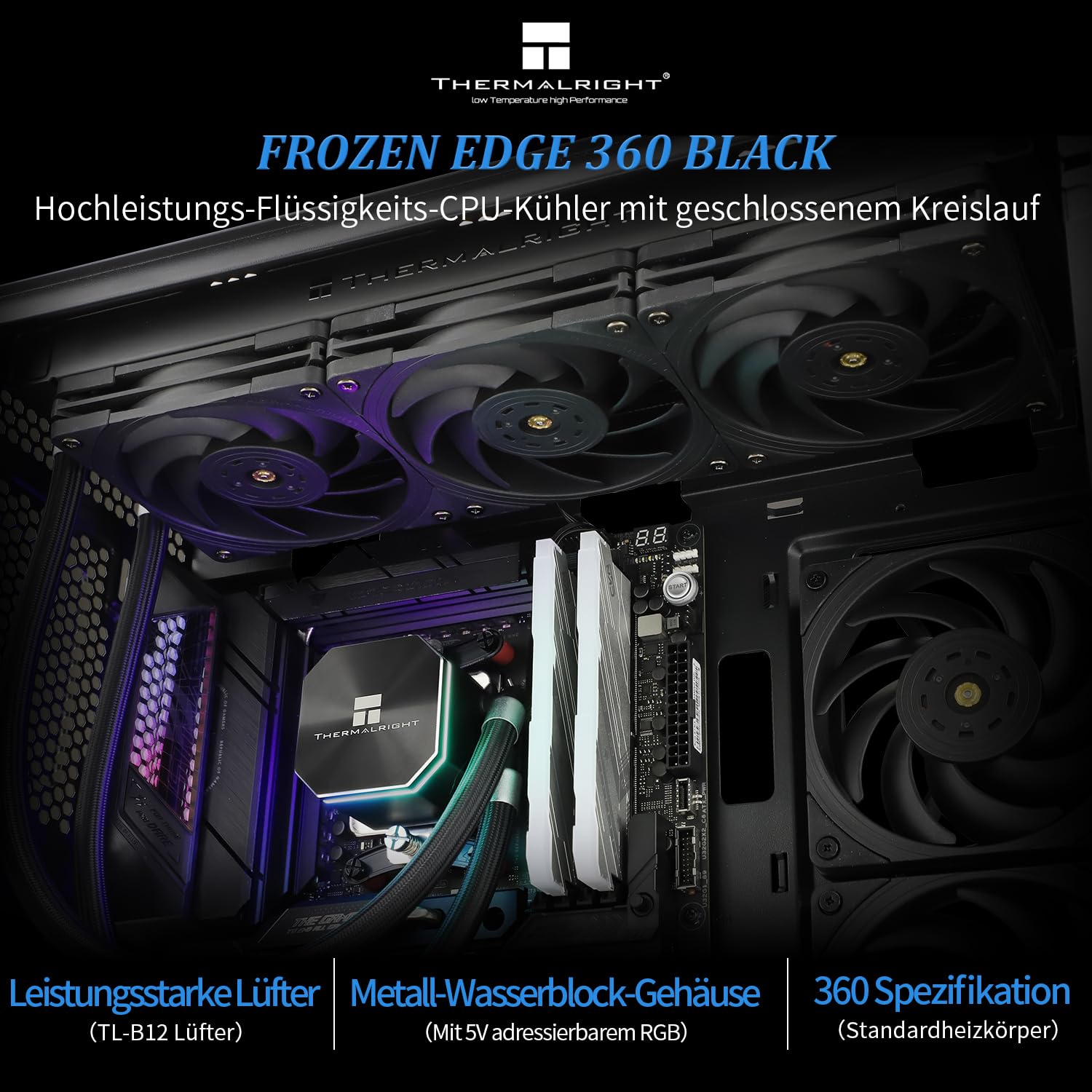 Thumbnail 1 de Thermalright Frozen Edge 360 Black – Refrigeratore liquido CPU 360mm con ventole PWM da 120 mm