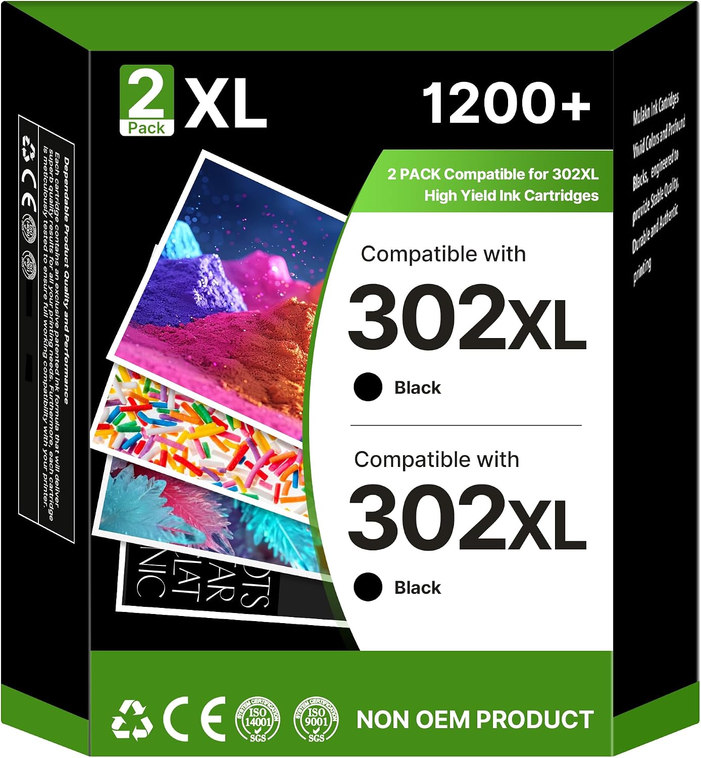 302XL ink cartridges 2-pack black