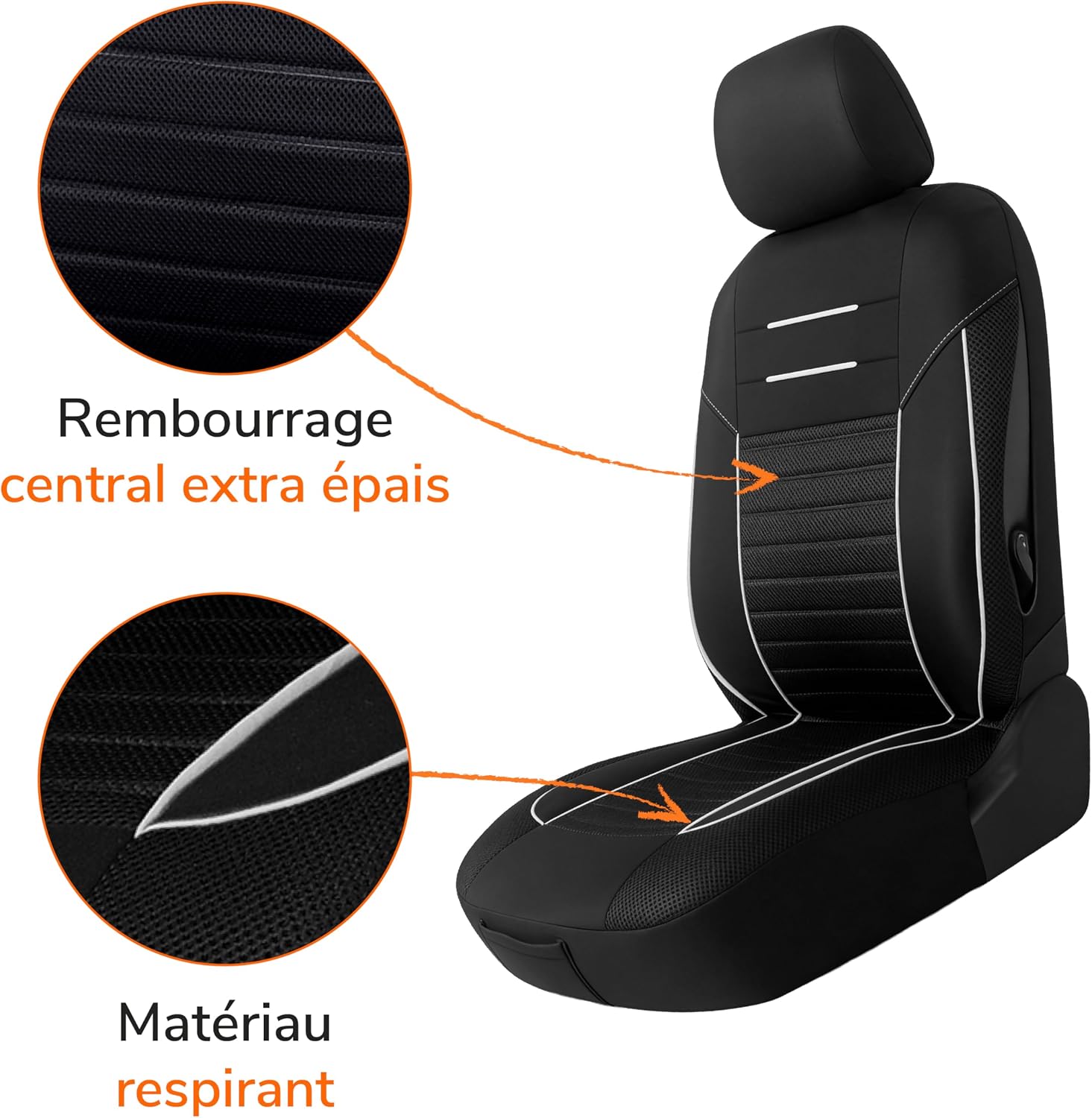 Detalle de Upgrade4cars Housses de Siège Avant Set Version 2026 – Housses Universelles en Blanc pour Conducteur et Passager