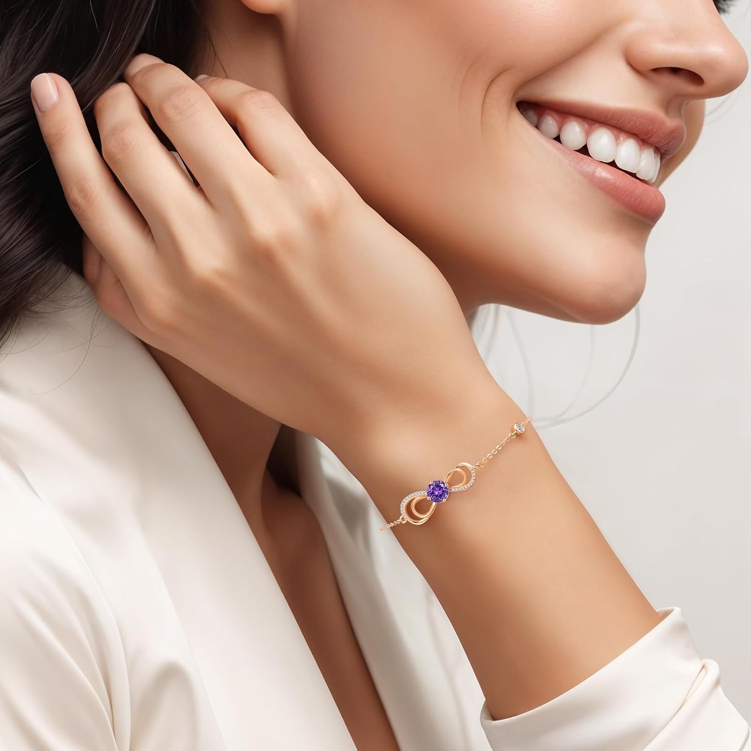 Detalle de CDE Infinity Armband Damen Herz Geburtsstein – Rosegold, verstellbar