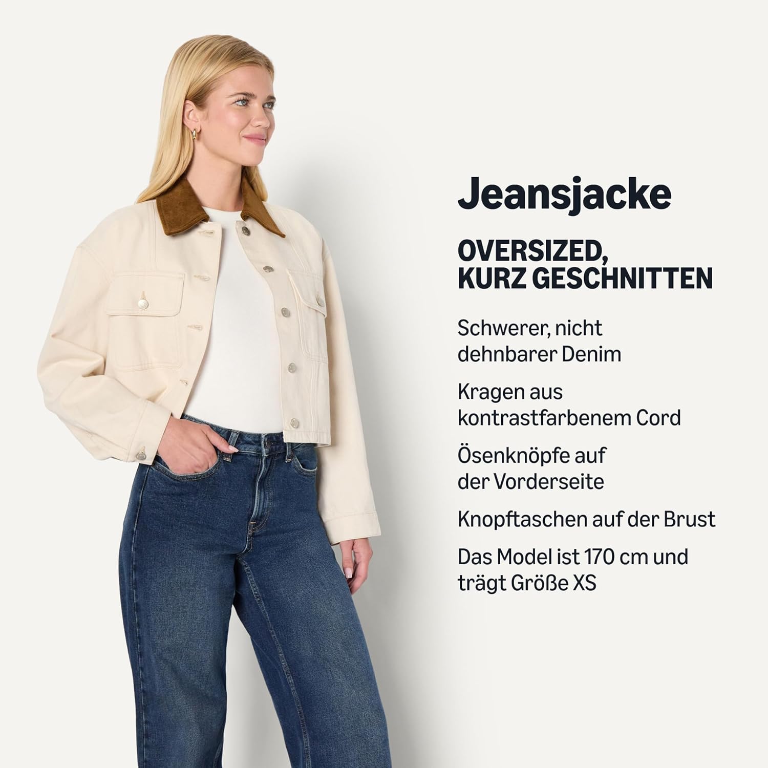 Thumbnail 1 de Amazon Essentials Damen Oversize-Jeansjacke mit kontrastierendem Kragen