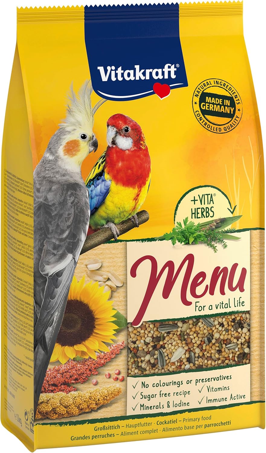 Detalle de Vitakraft Menü Großsittichfutter 5x1 kg – Getreide, Nüsse, Zuckerfrei