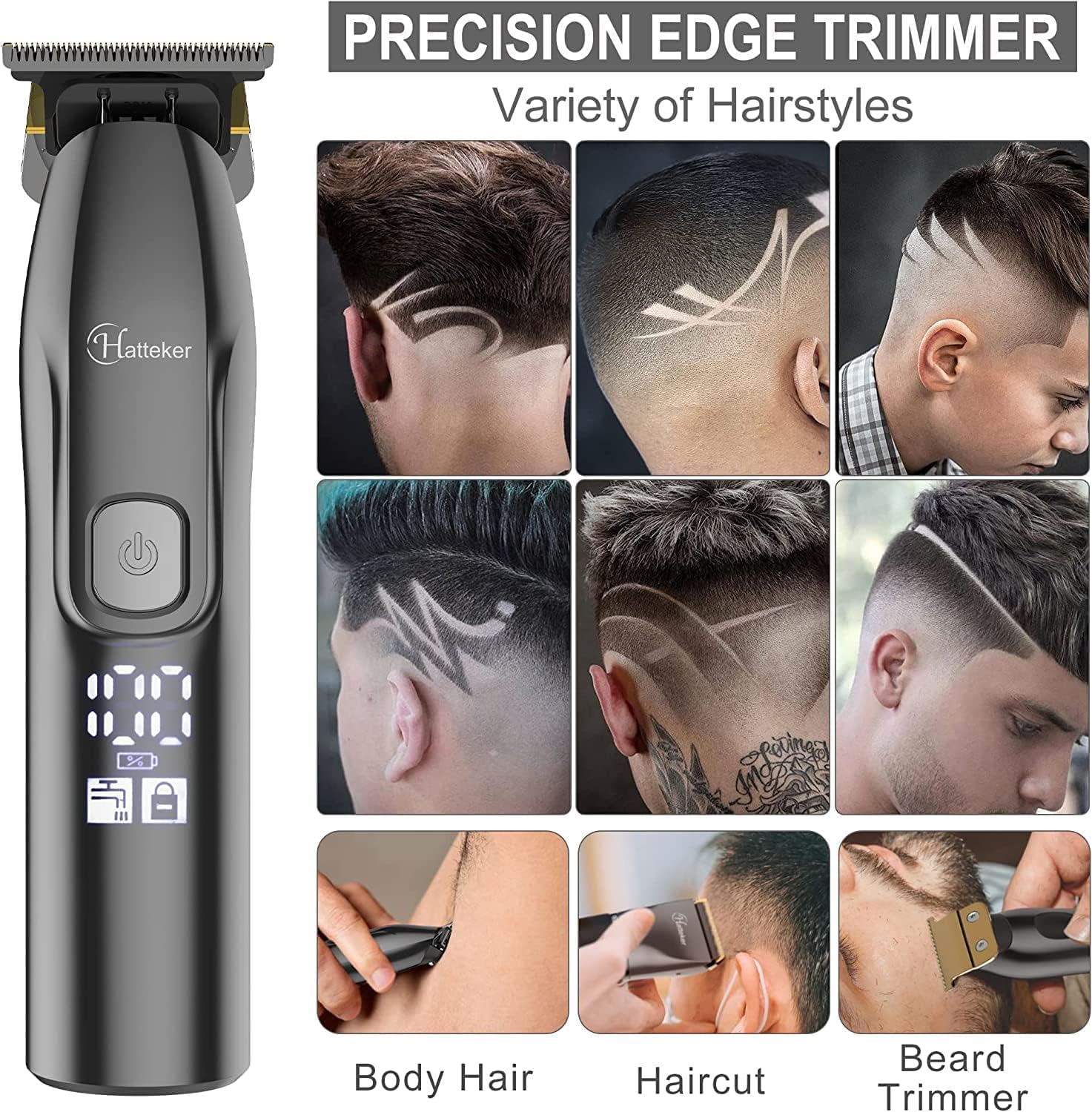 Detalle de Hatteker Profi Haarschneidemaschine Set – Präzisionshaarschnitt und Bartpflege (IPX7, 5 Aufsätze, Turbostufe)