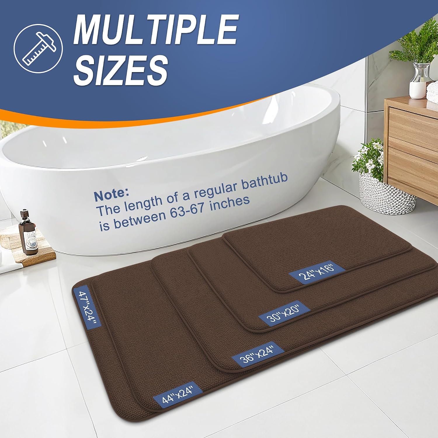 Detalle de OLANLY 30" x 20" Memory Foam Bath Mat, Brown, Absorbent and Machine Washable